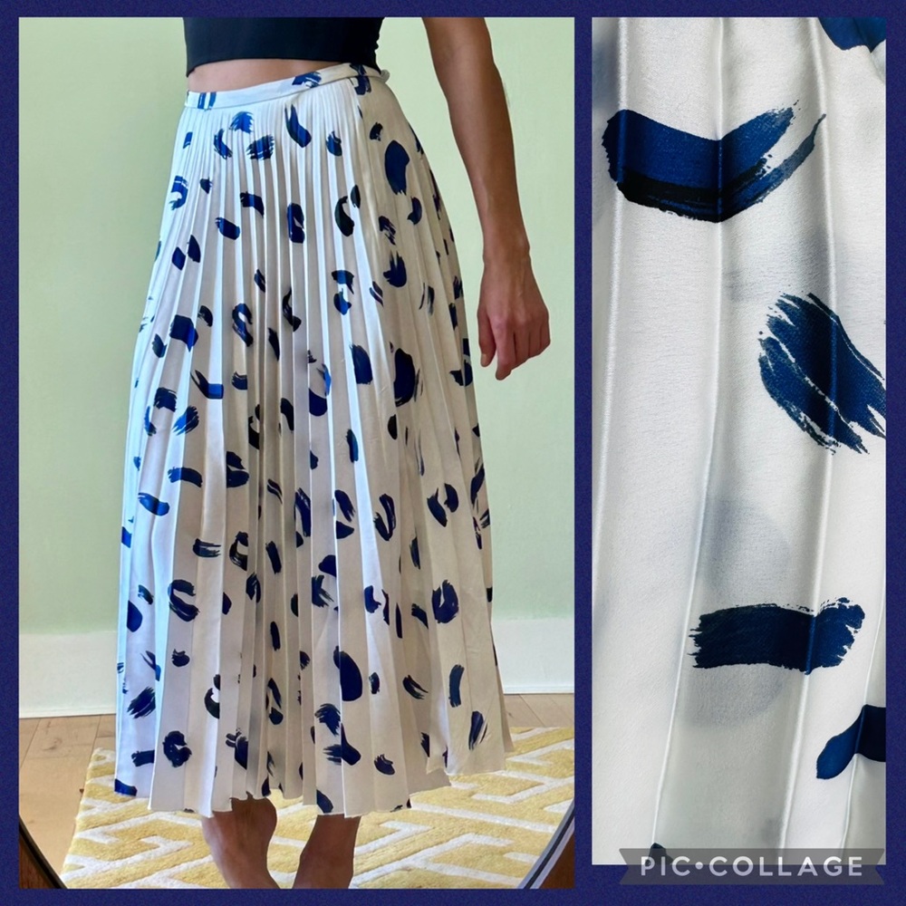 ASOS White & Blue Accordian Midi Skirt
